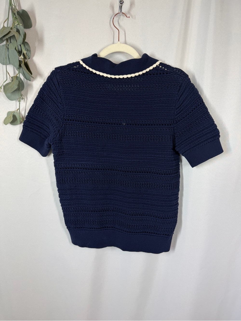 Kate Spade | Shortsleeve Polo Sweater Navy Blue White Women's Size Medium - Picture 7 of 11